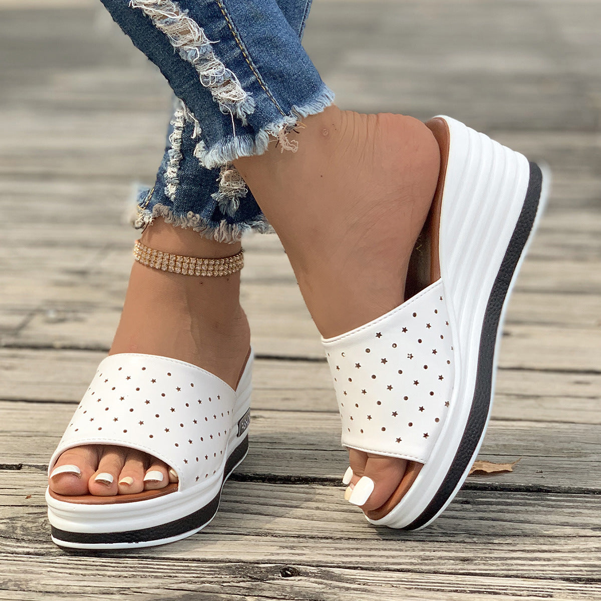 Hollow Fish Mouth Wedge Sandals