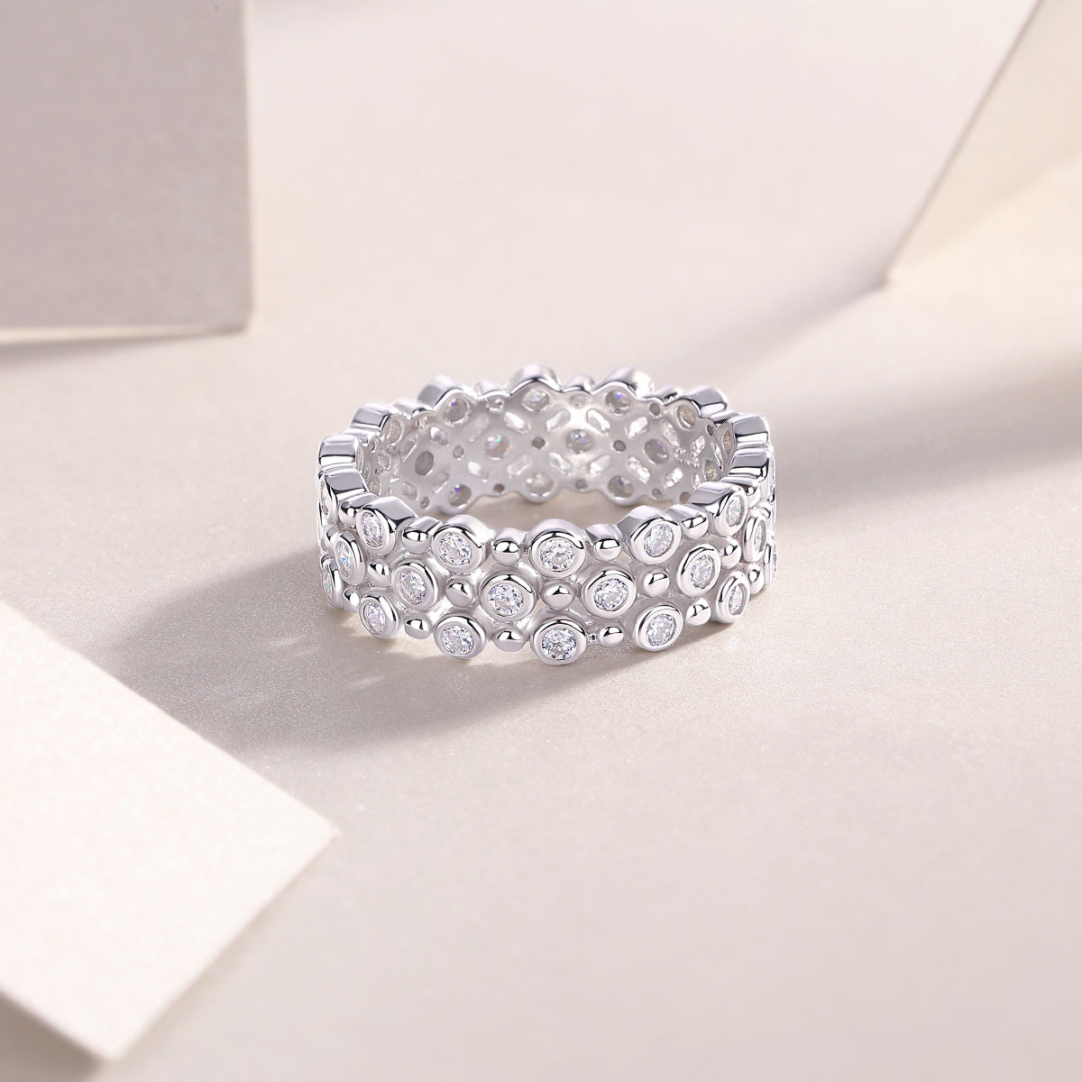 Multi-Row Moissanite Silver Ring