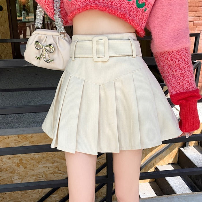 Jupe d'automne plissée en velours côtelé à coupe trapèze