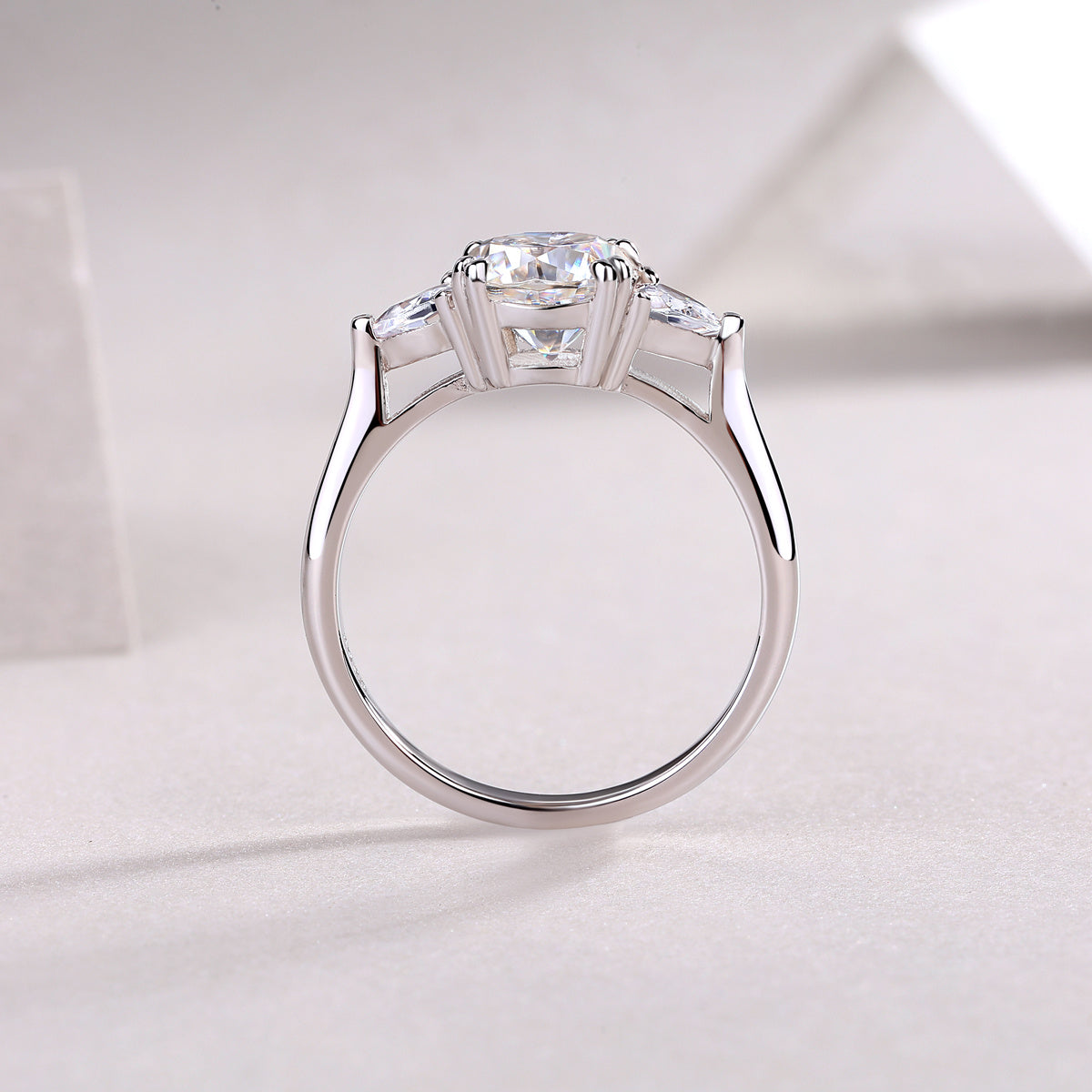 Large Moissanite Silver Wedding Ring