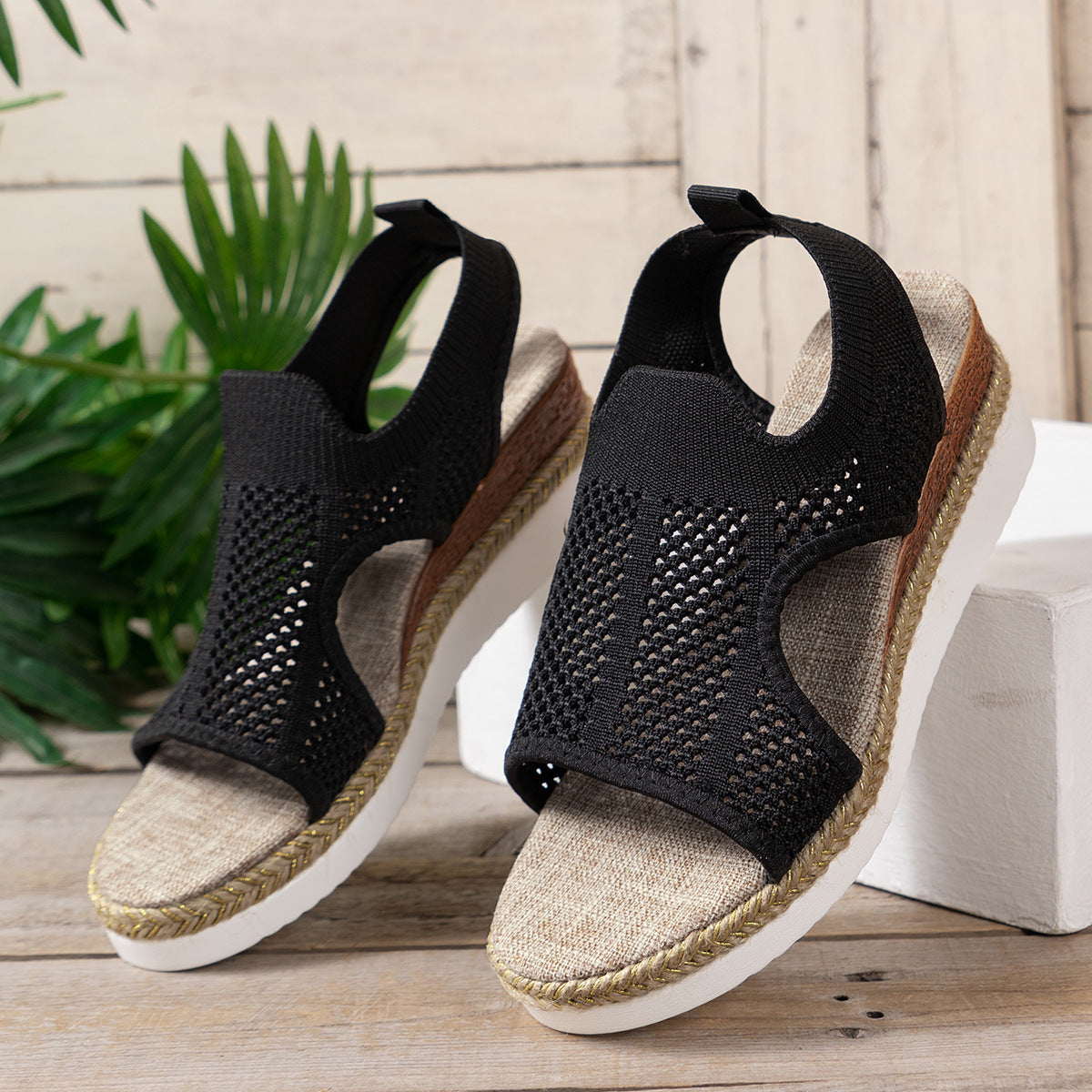 Women’s Summer Mesh Wedge Peep-Toe Sandals