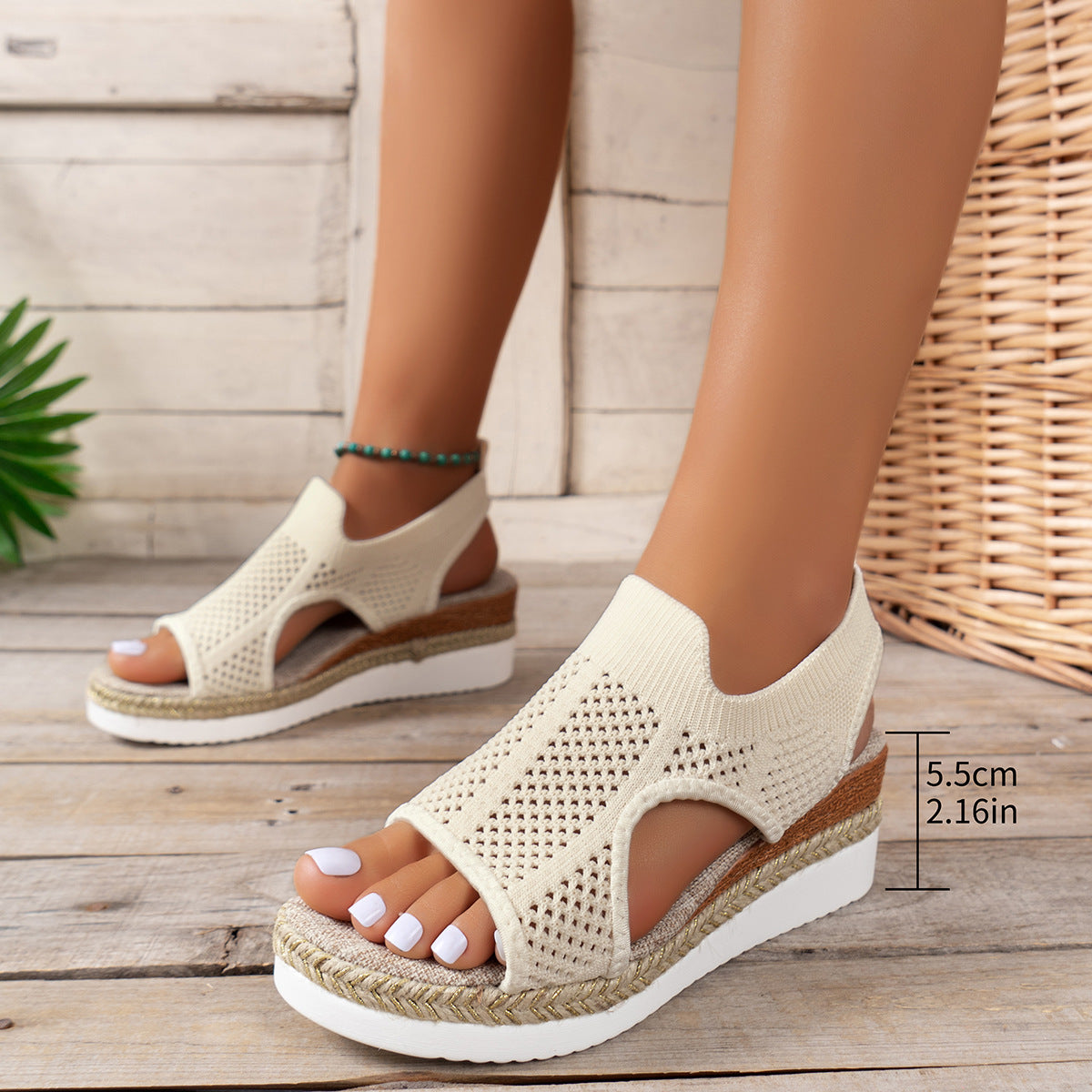 Women’s Summer Mesh Wedge Peep-Toe Sandals