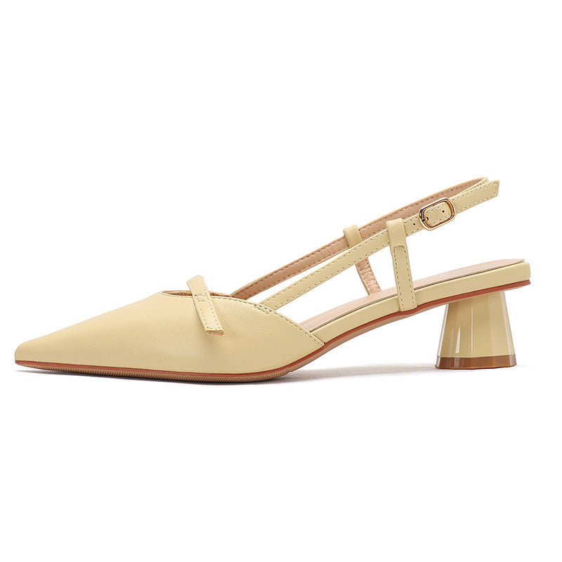 Chunky Low Heel Pointed Leather Sandals