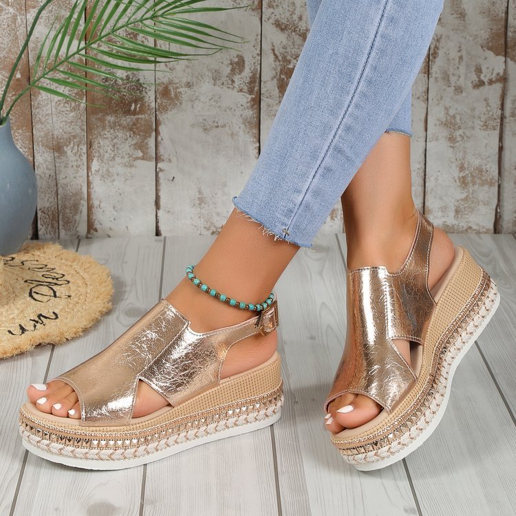Summer Shiny Hollow Wedge Sandals