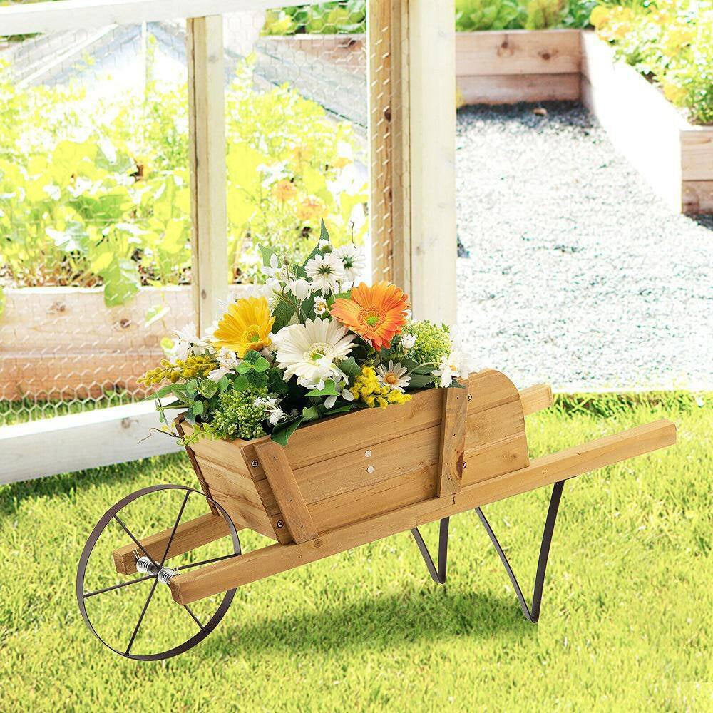 Wooden Wagon Planter with 9 Magnetic Accessories