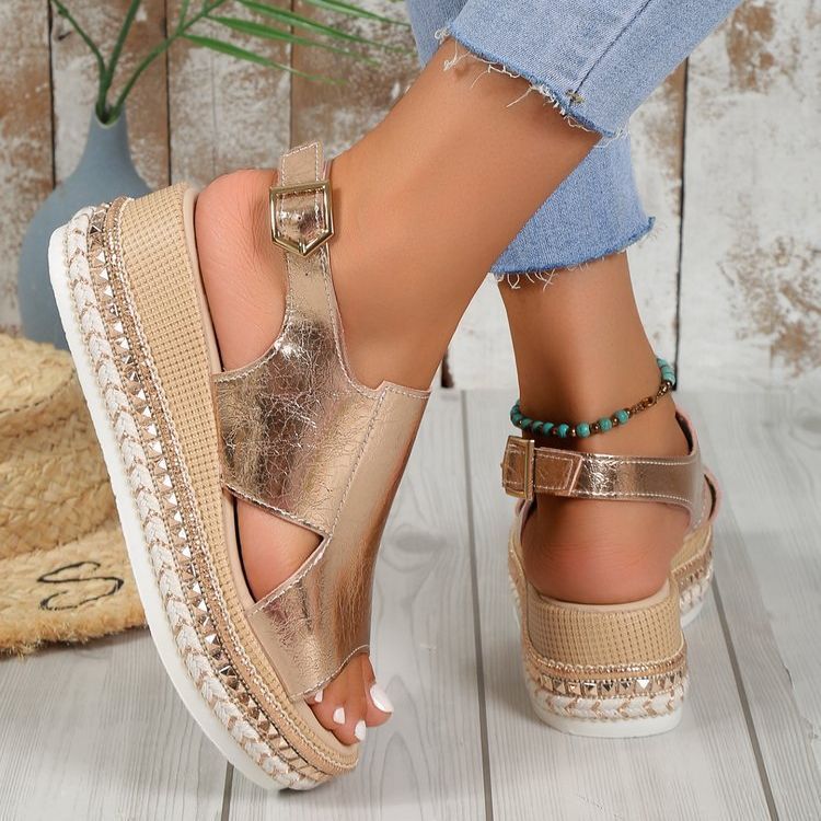 Summer Shiny Hollow Wedge Sandals
