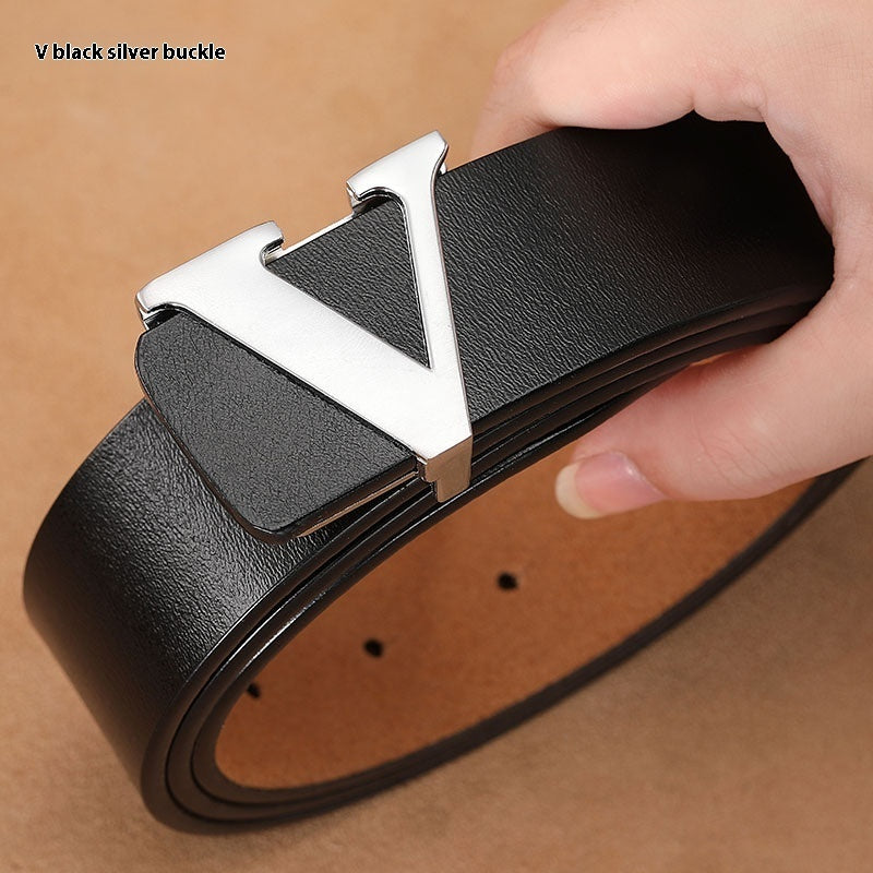 Retro Genuine Leather V Letter Pants Belt