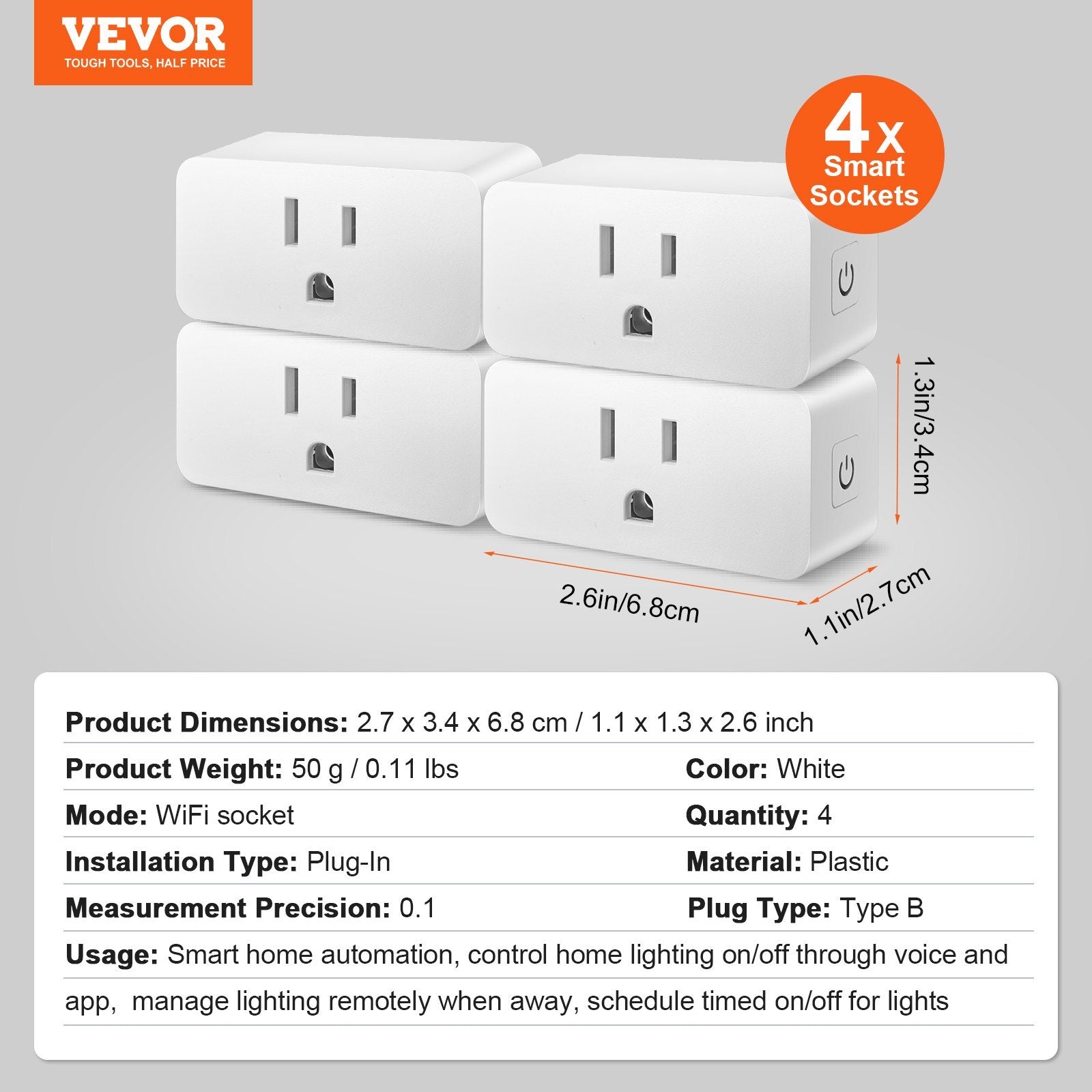 VEVOR 4 Pack Smart Plug Voice Control