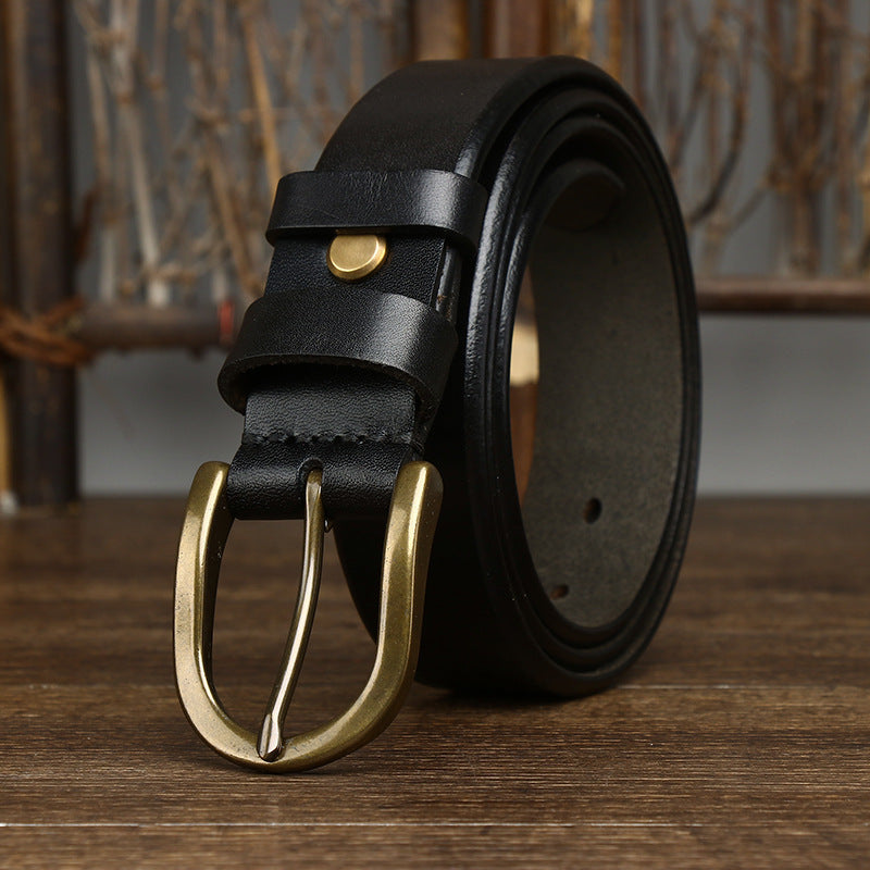 Ceinture rétro à boucle en cuivre pour homme 3,3 cm