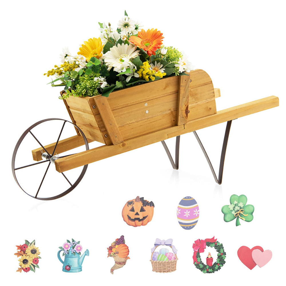 Wooden Wagon Planter with 9 Magnetic Accessories