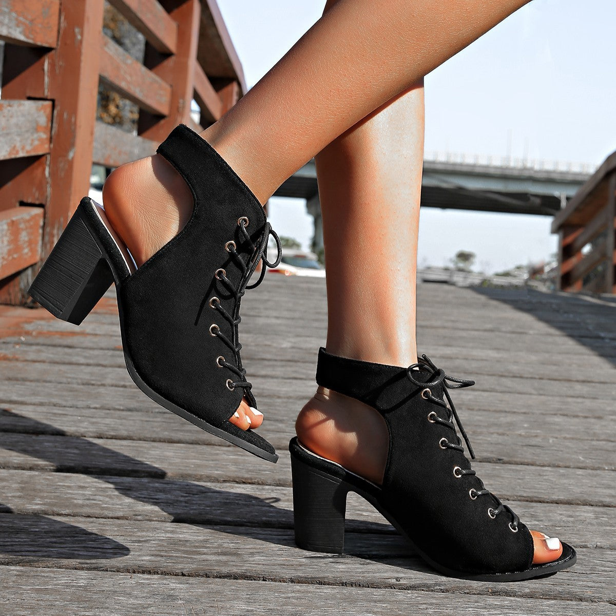 Lace-Up Chunky Heel Summer Sandals