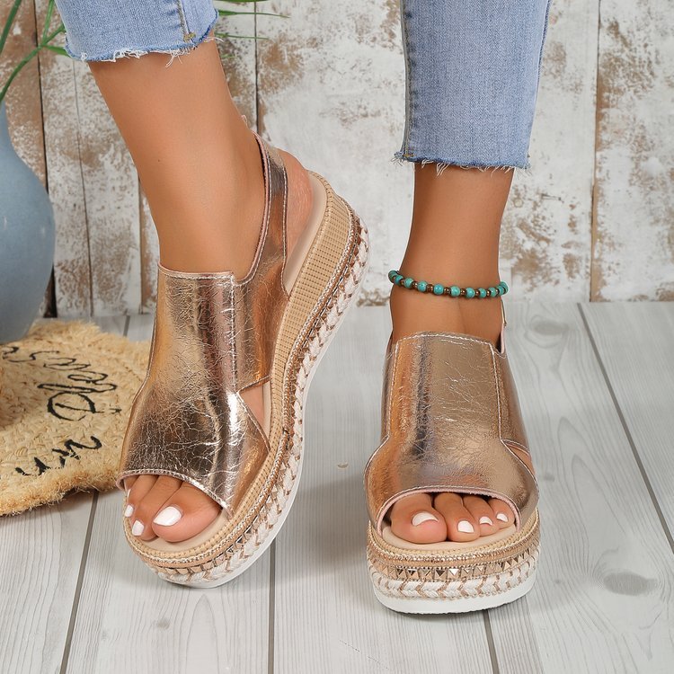Summer Shiny Hollow Wedge Sandals