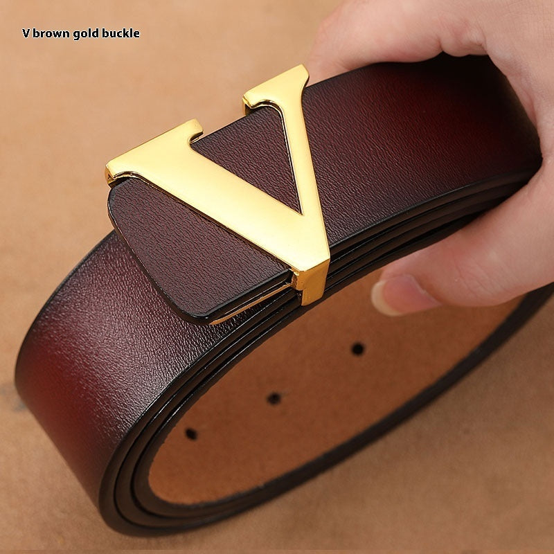 Retro Genuine Leather V Letter Pants Belt