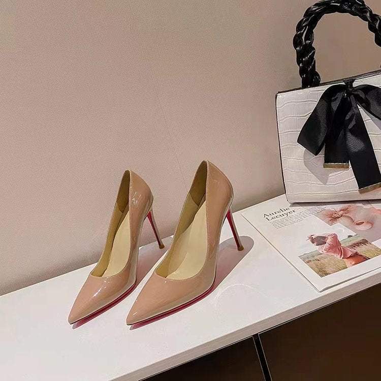 Women's Pointed Low-cut Patent Leather High Heels