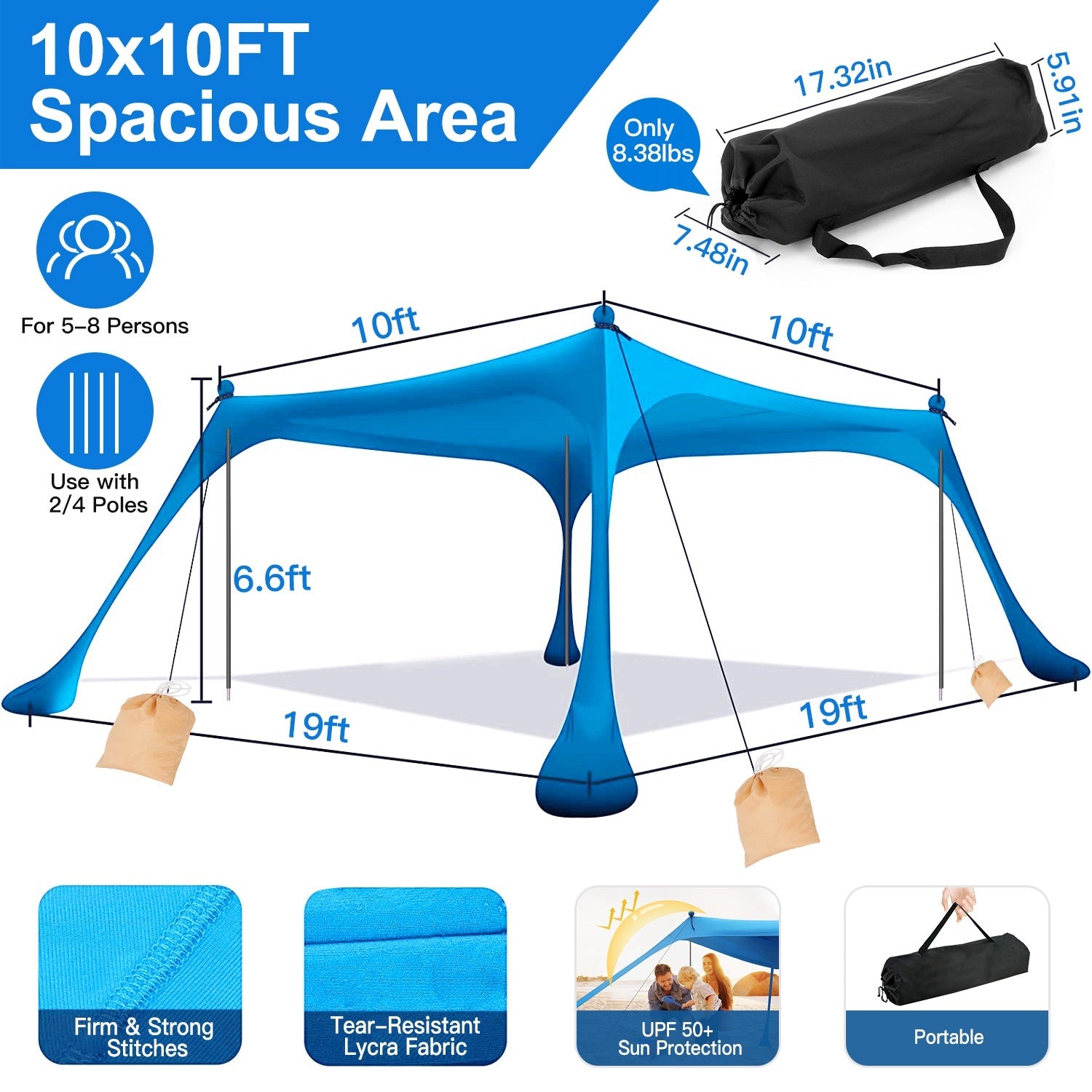 5–8 Person Beach Tent Canopy 10x10ft