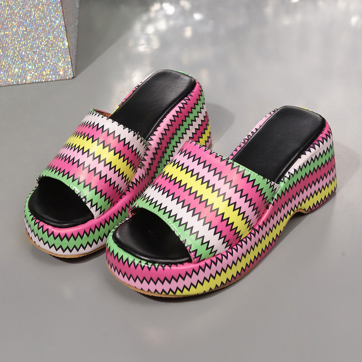 Colorful Wave Print Wedge Sandals Women