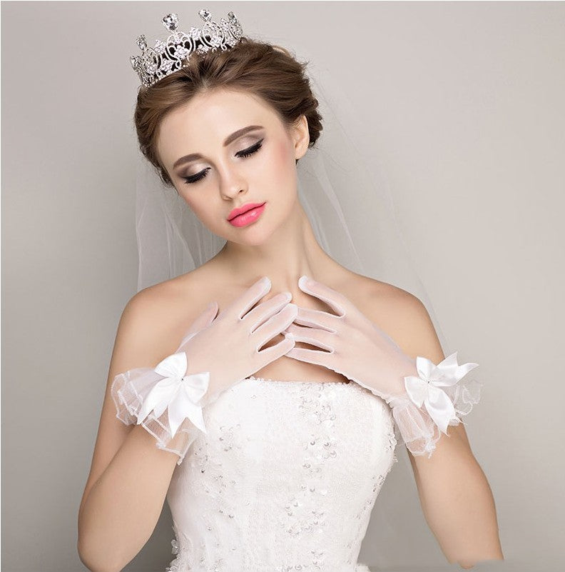 Gants de mariée en tulle cristal