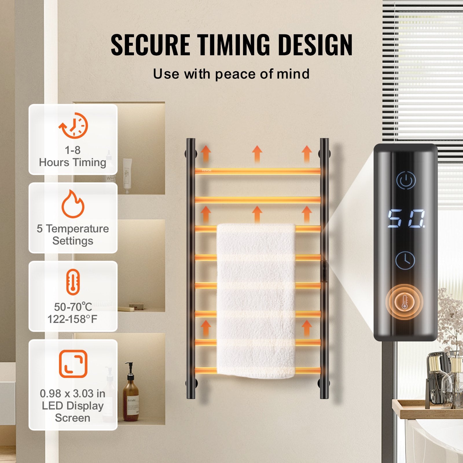 VEVOR 8-Bar Wall Mounted Towel Warmer