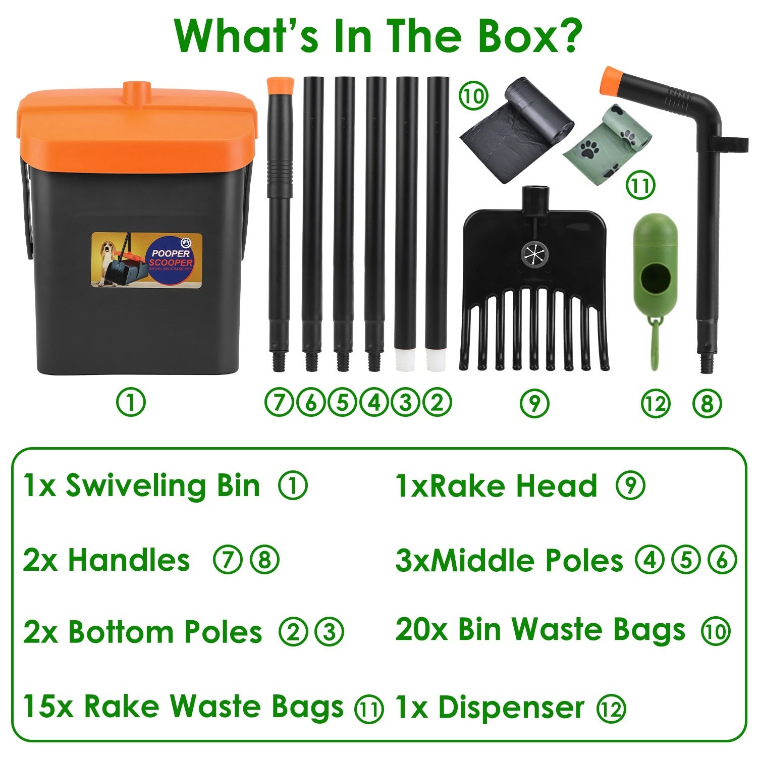 Pooper Scooper Kit with Rake & Bin