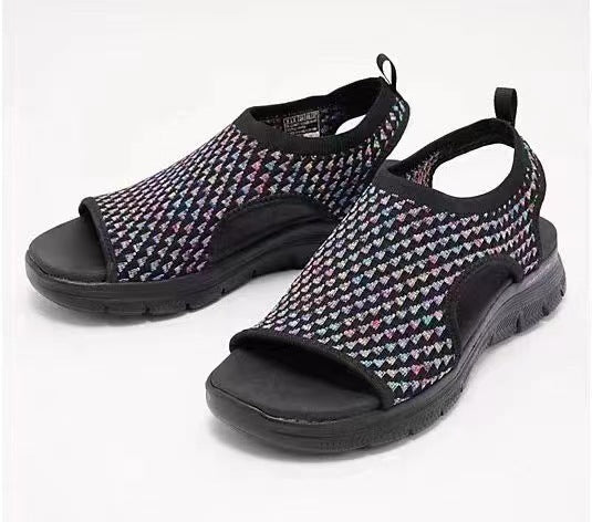 Heart Print Peep-Toe Mesh Sport Sandals