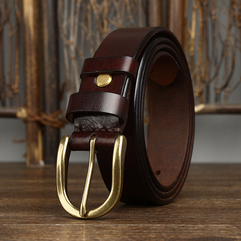 Ceinture rétro à boucle en cuivre pour homme 3,3 cm