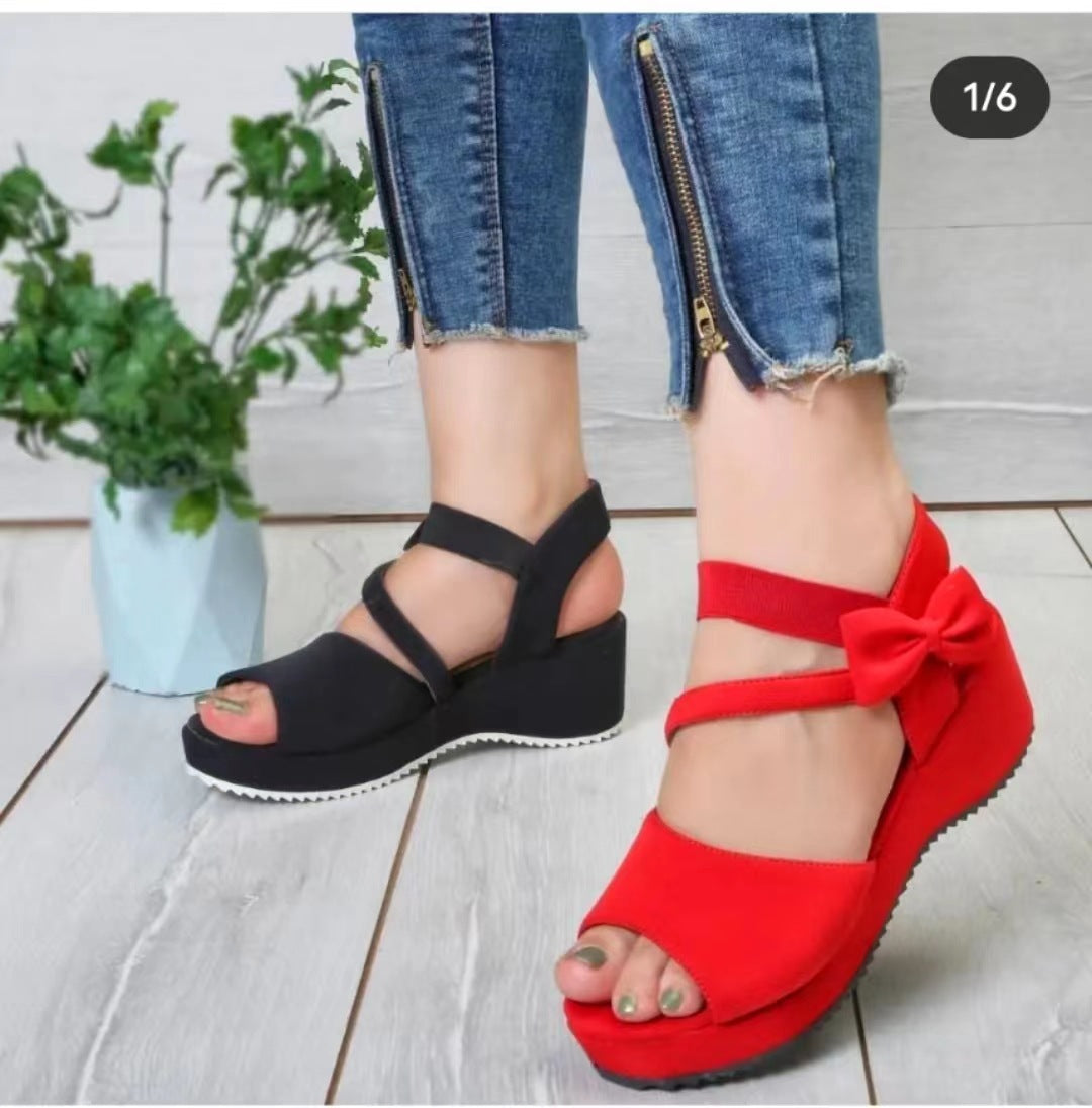 Plus Size Suede Peep Toe Wedge Sandals