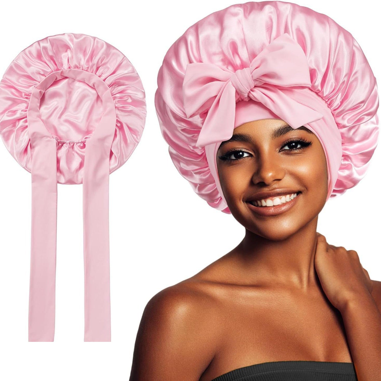 Bonnet en satin de soie pour cheveux bouclés