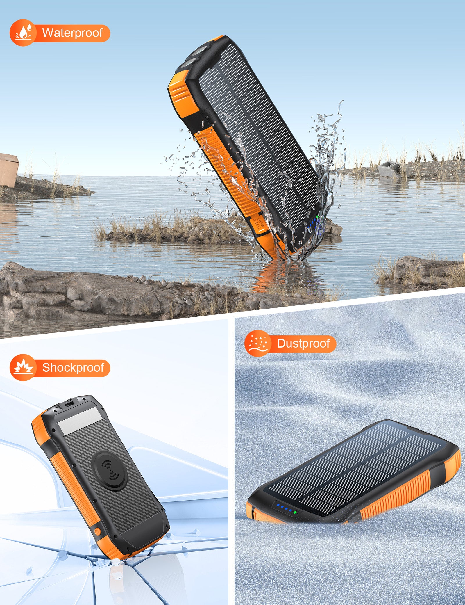 20000mAh Solar Power Bank Wireless Charger