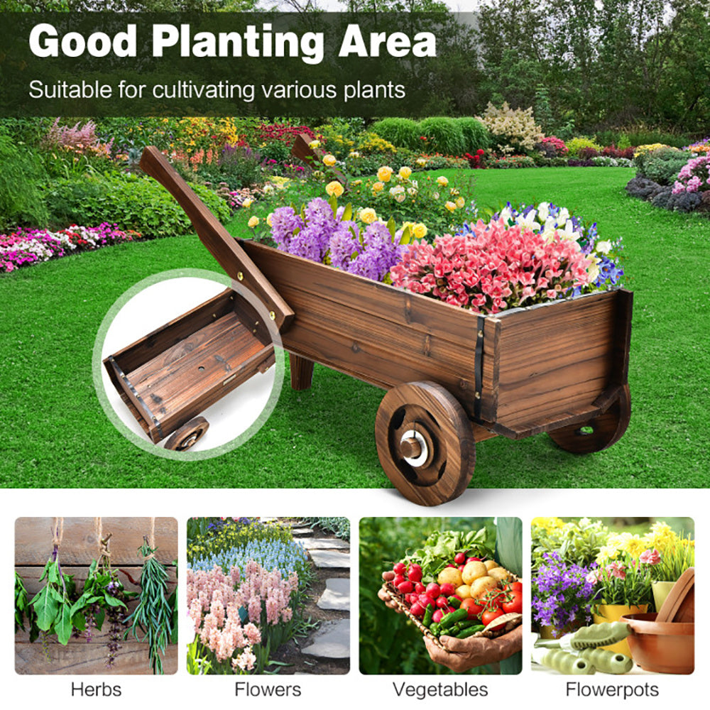 Wooden Wagon Planter Box w/ Wheels