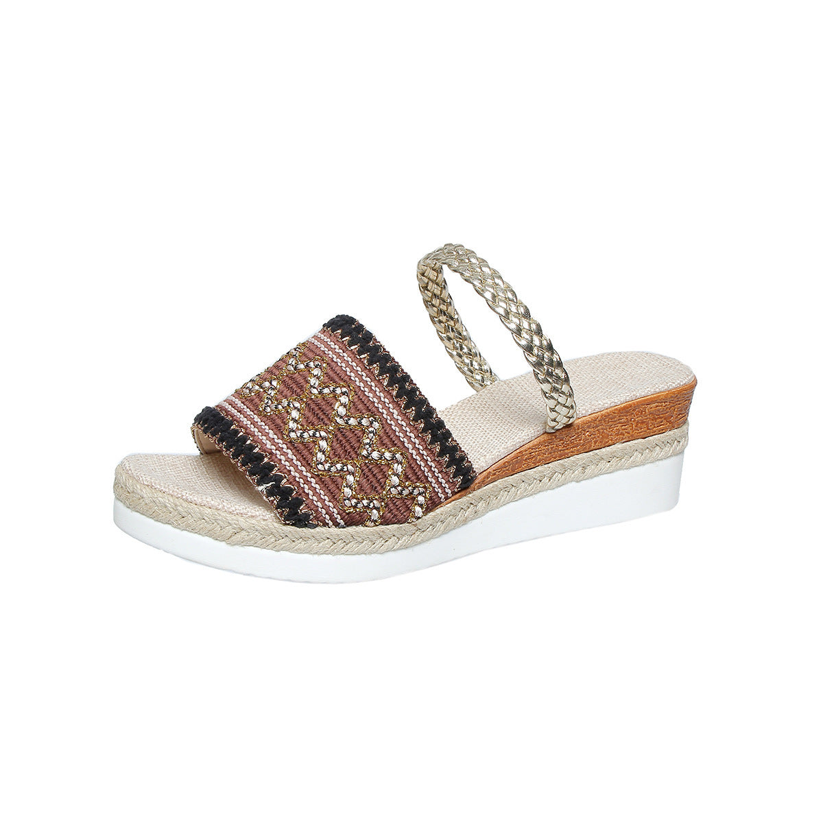 Colorblock Wave Pattern Ethnic Wedge Sandals
