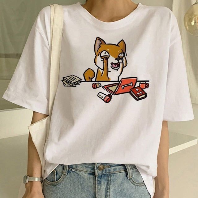 Shiba Inu Graphic Round Neck T-shirt