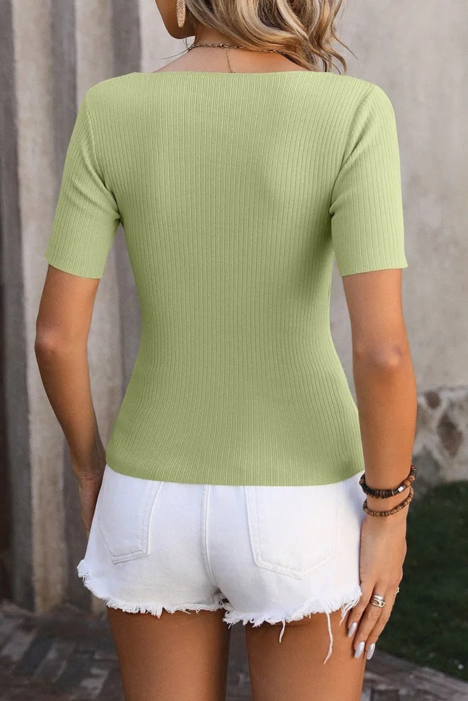 T-shirt d'été à col carré pour femme