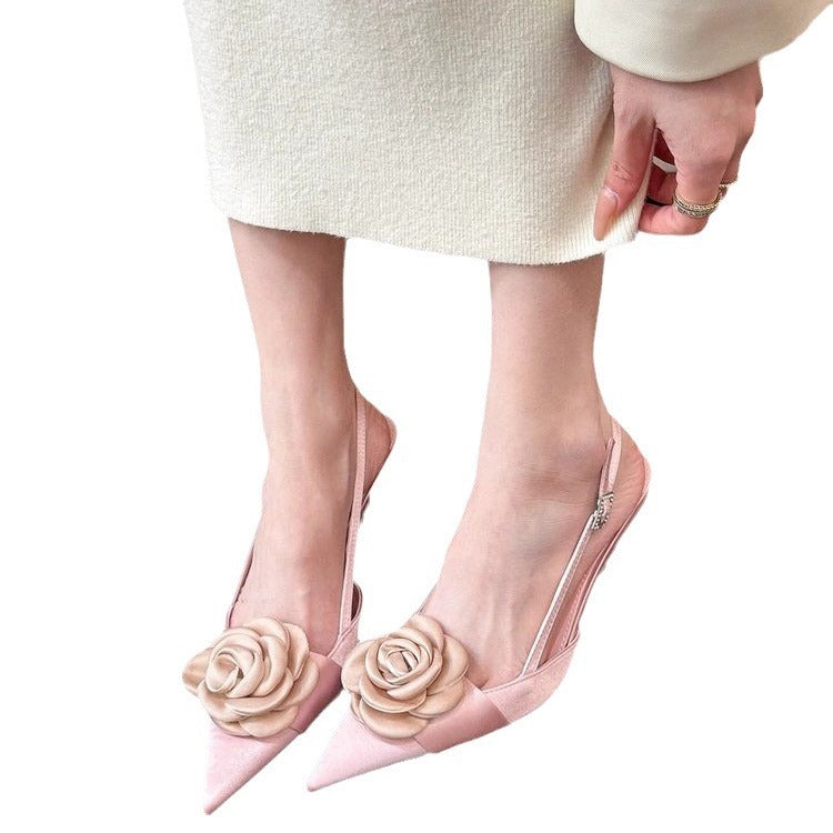 Satin Rose Pointed Toe High Heels