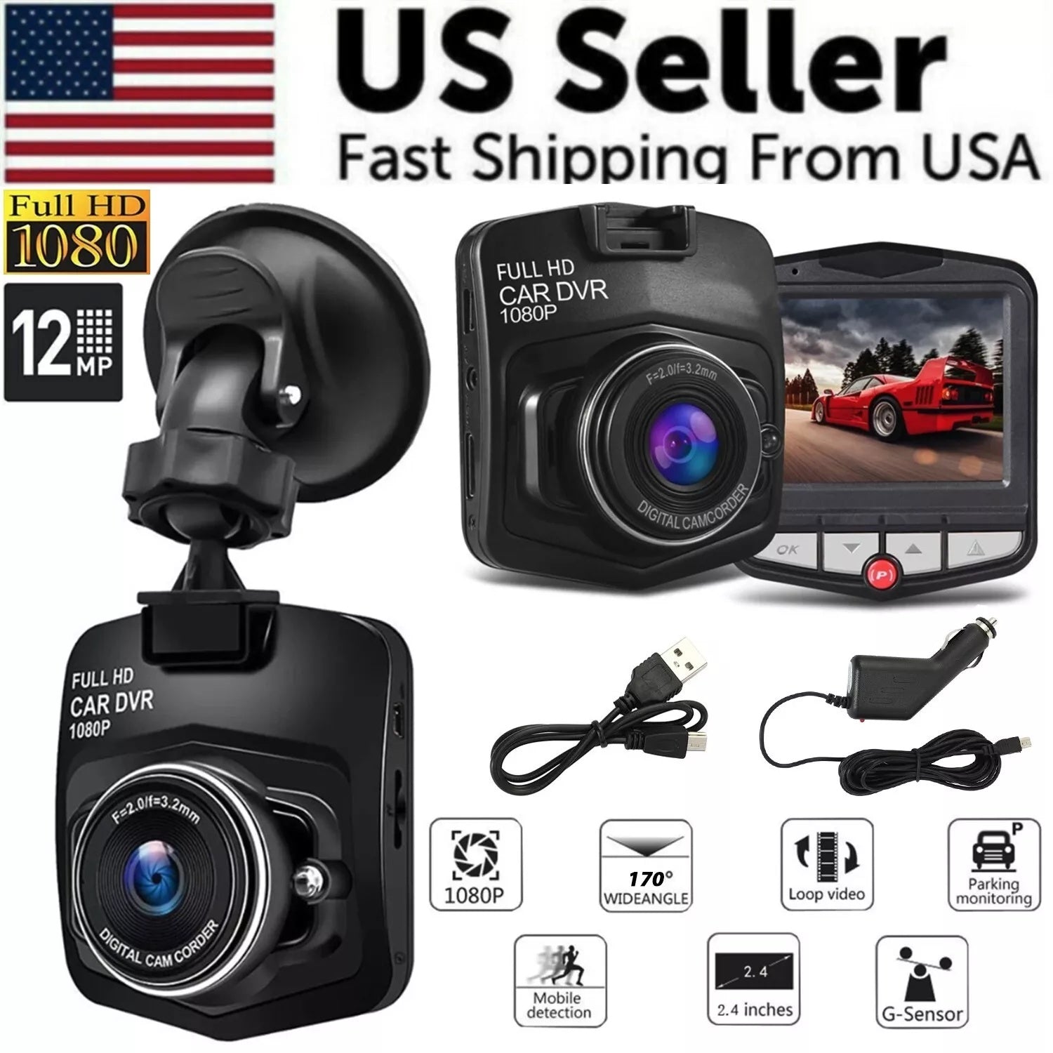 2.4" Full HD 1080P Dash Cam Car DVR