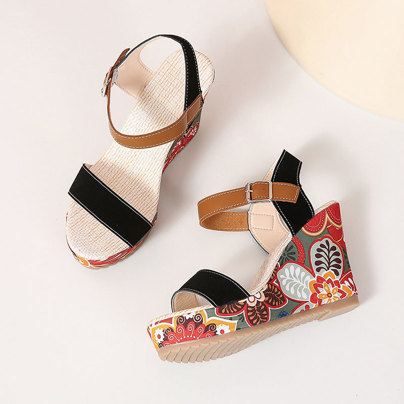 Embroidered Floral Wedge Sandals Women