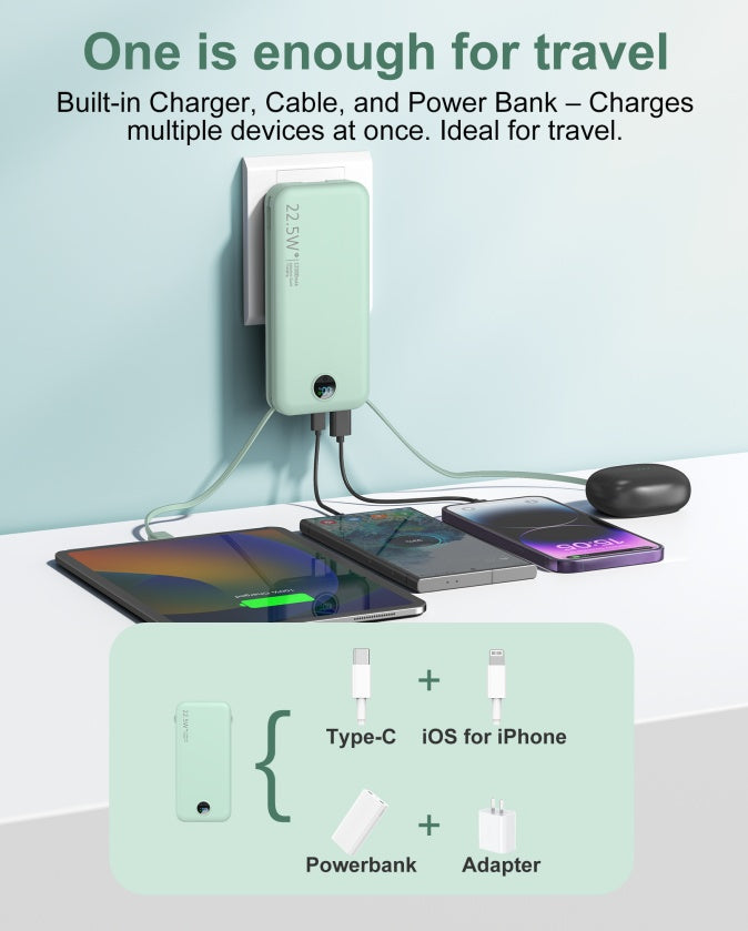 Dual-Wire Power Bank with AC Socket