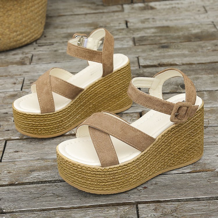 Cross-Strap Wedge Hemp Heel Sandals