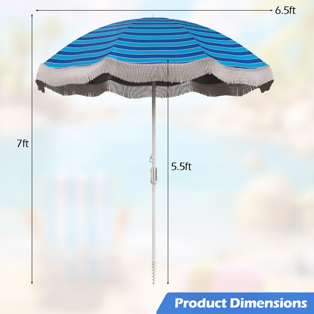 6.5FT Fringe Beach Umbrella w/ Tilt