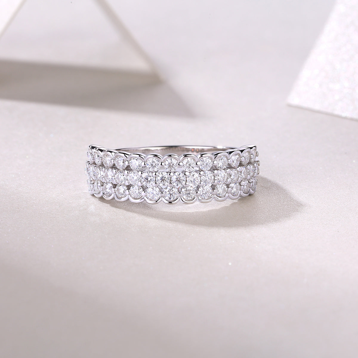 Multi-Row Moissanite Silver Ring Set