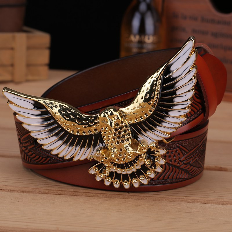 Ceinture en cuir à boucle aigle pour homme