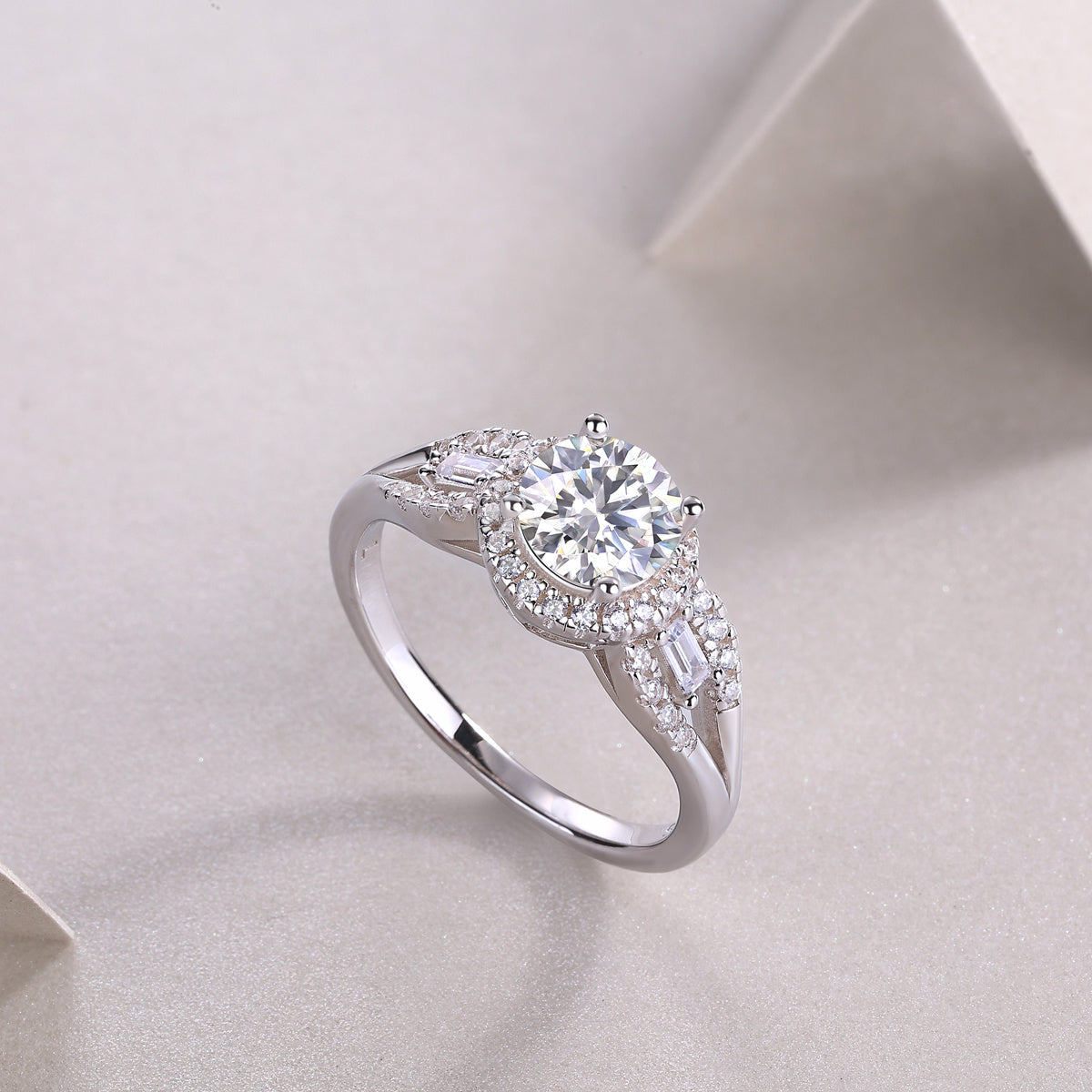 Large Moissanite Silver Wedding Ring