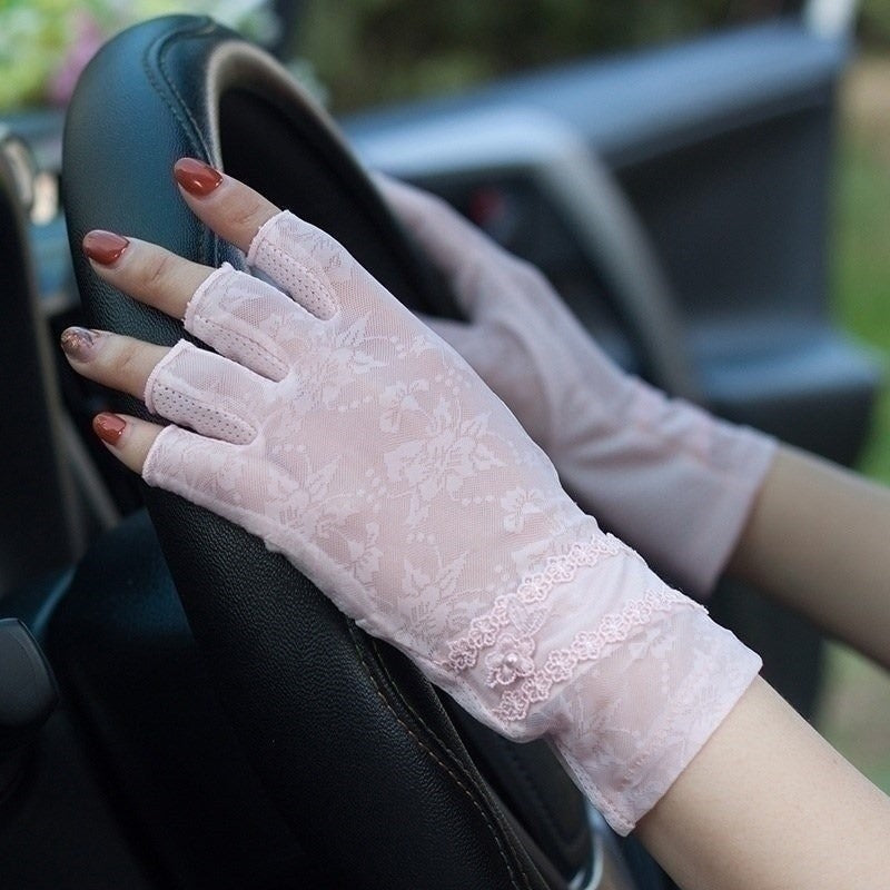 Gants de conduite UV en dentelle et soie glacée TB54