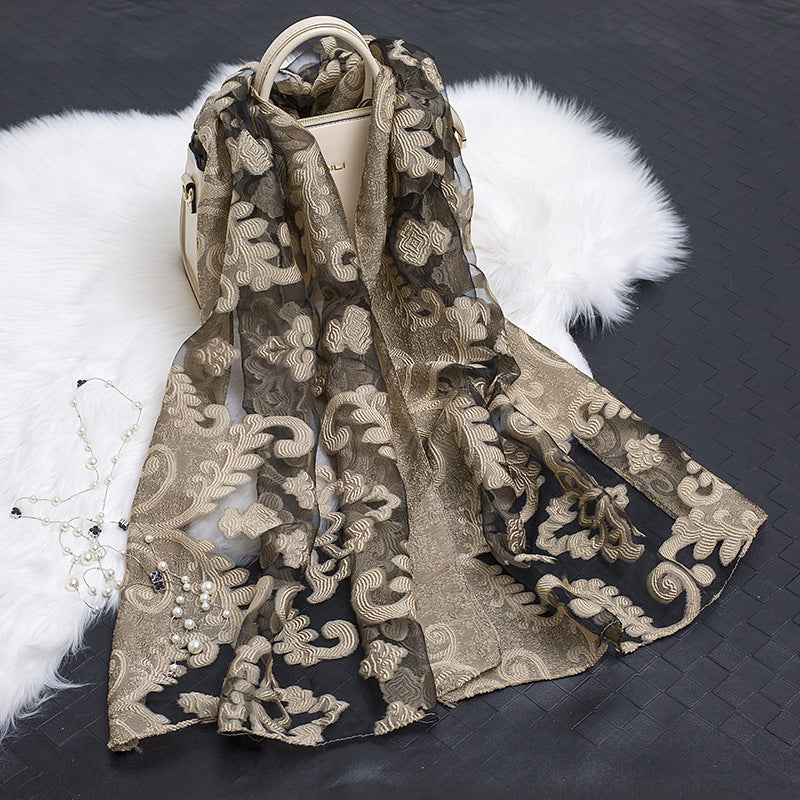 Cut Flower Hollow Simulated Silk Scarf