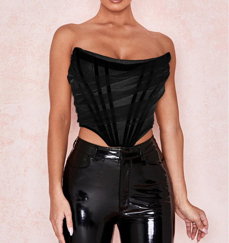 Fishbone Mesh Corset Bustier Top