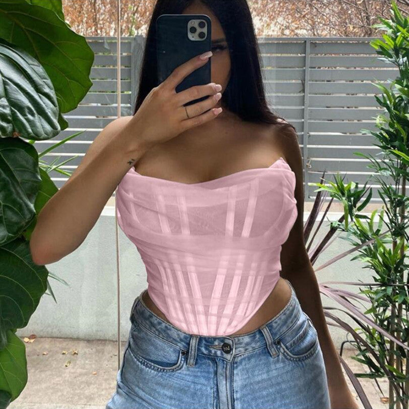 Fishbone Mesh Corset Bustier Top