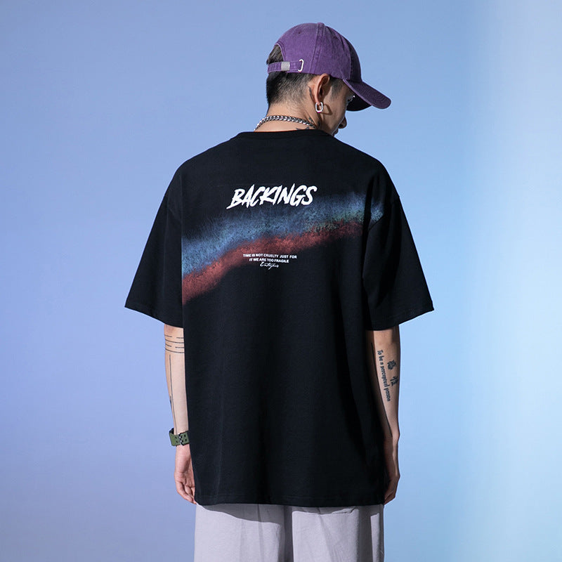 T-shirt en coton imprimé arc-en-ciel pour homme