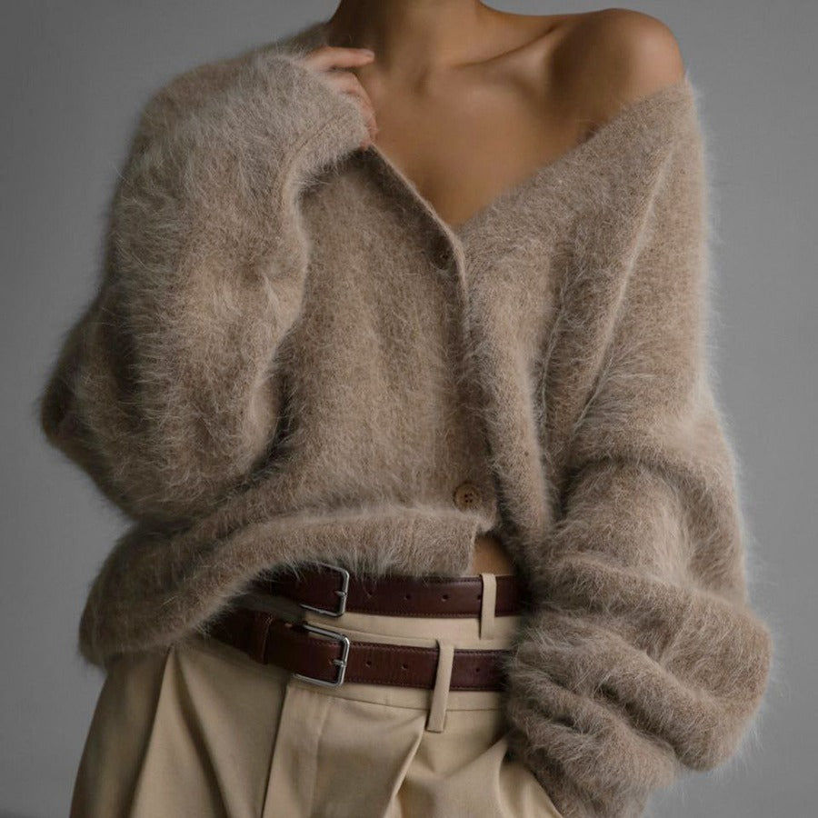 V-Neck Button Knit Cardigan Sweater