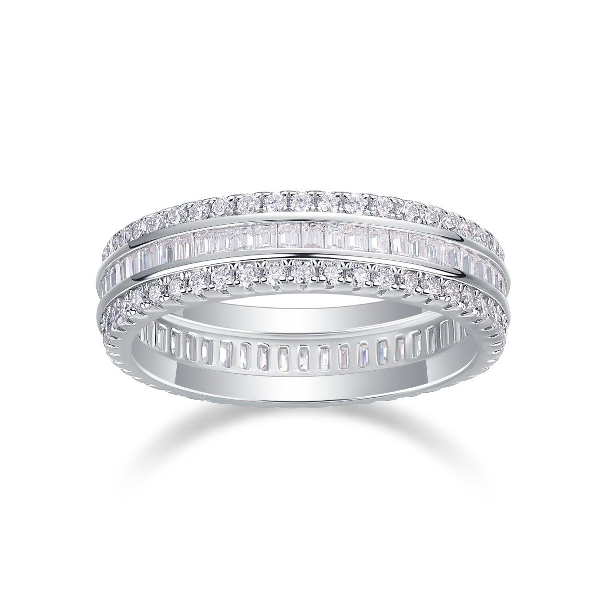 Three Row Moissanite Silver Ring Set