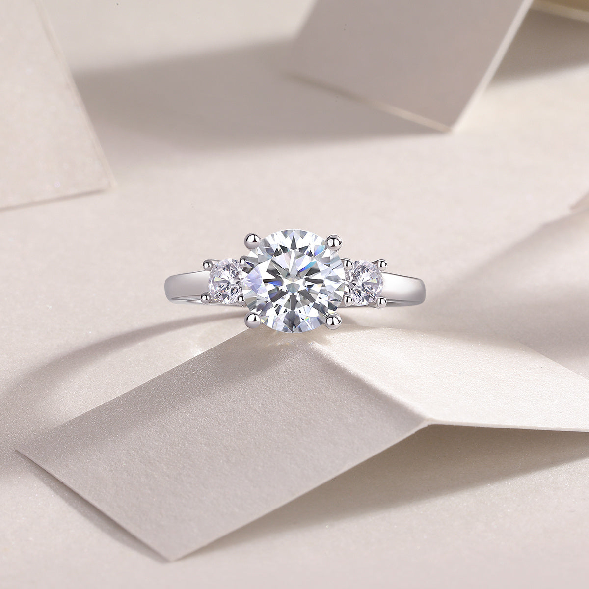Large Moissanite Silver Diamond Ring