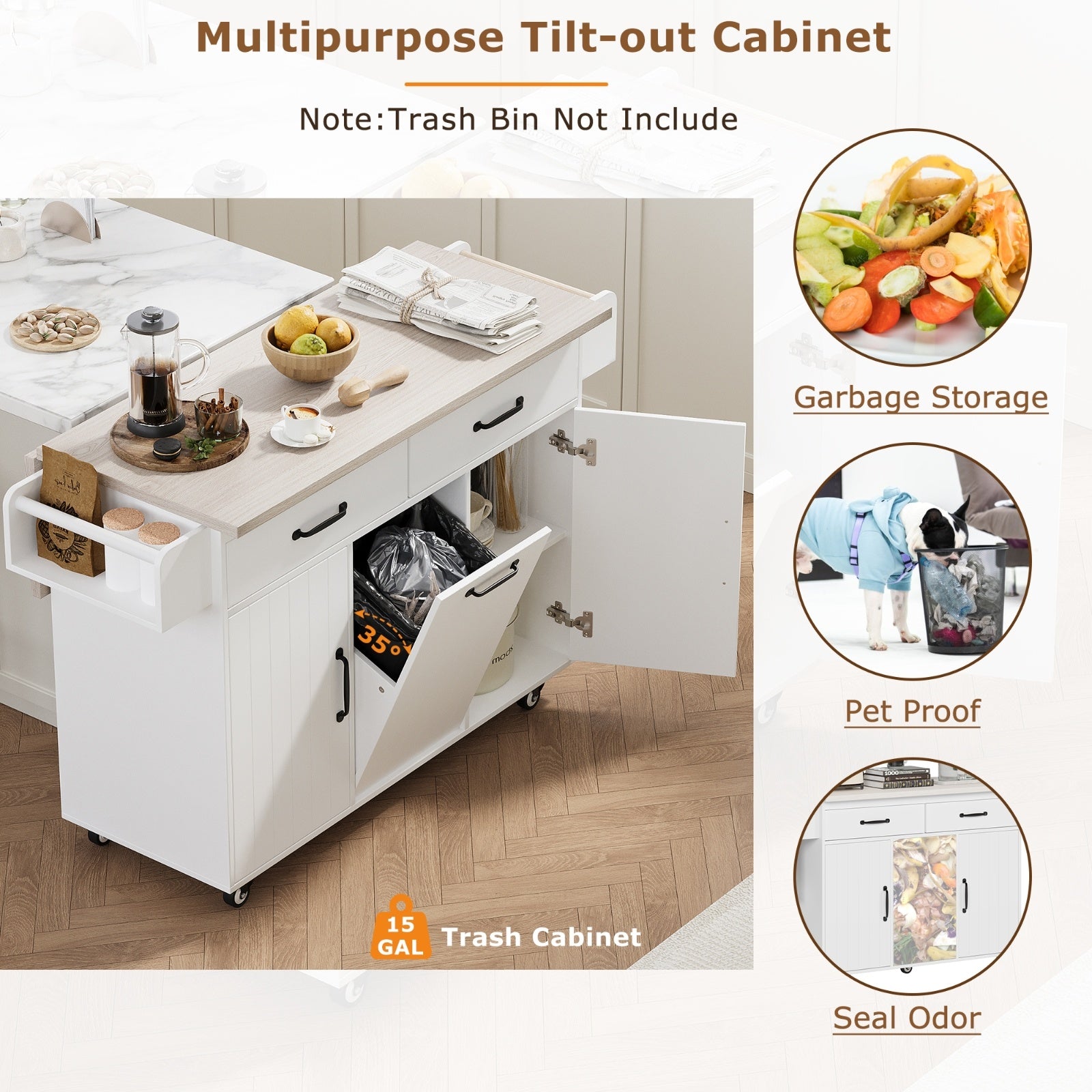 K K Kitchen Island Cart with Storage